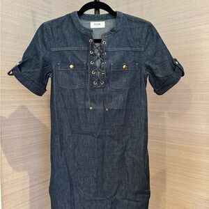 Celine Dark Blue Lace-Up Denim Dress